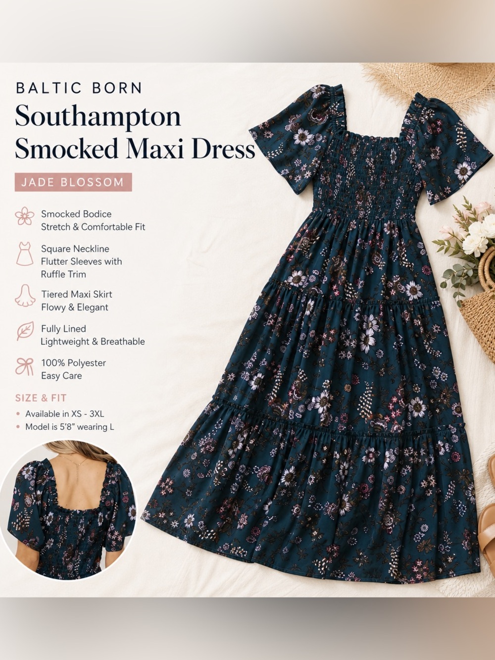 Baltic Born Southampton Smocked Midi Dress - Teal Floral